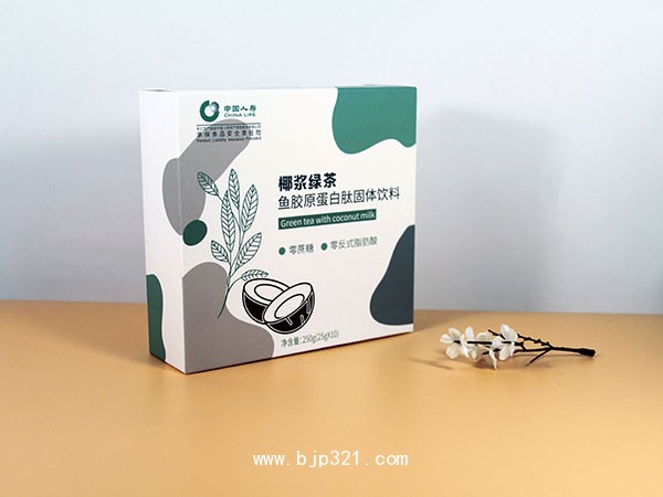 椰漿綠茶魚膠原蛋白肽固體飲料